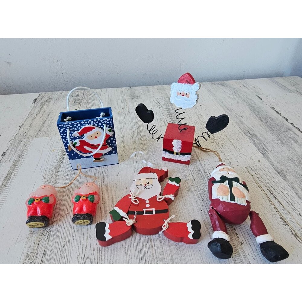Vintage wooden jointed Santa‎ snowman ornament Xmas decor candle set rustic